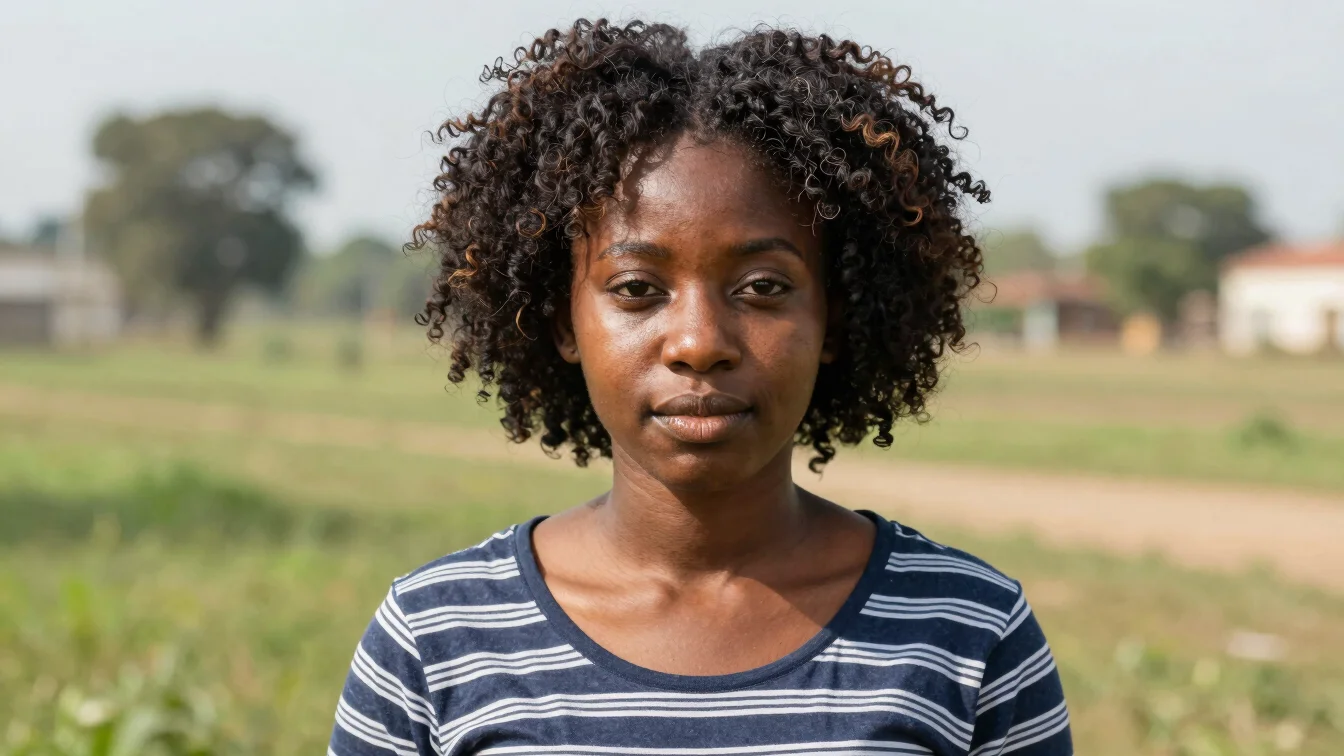 Candid portrait of a young African woman with artistic flair, natural daylight, 35mm lens