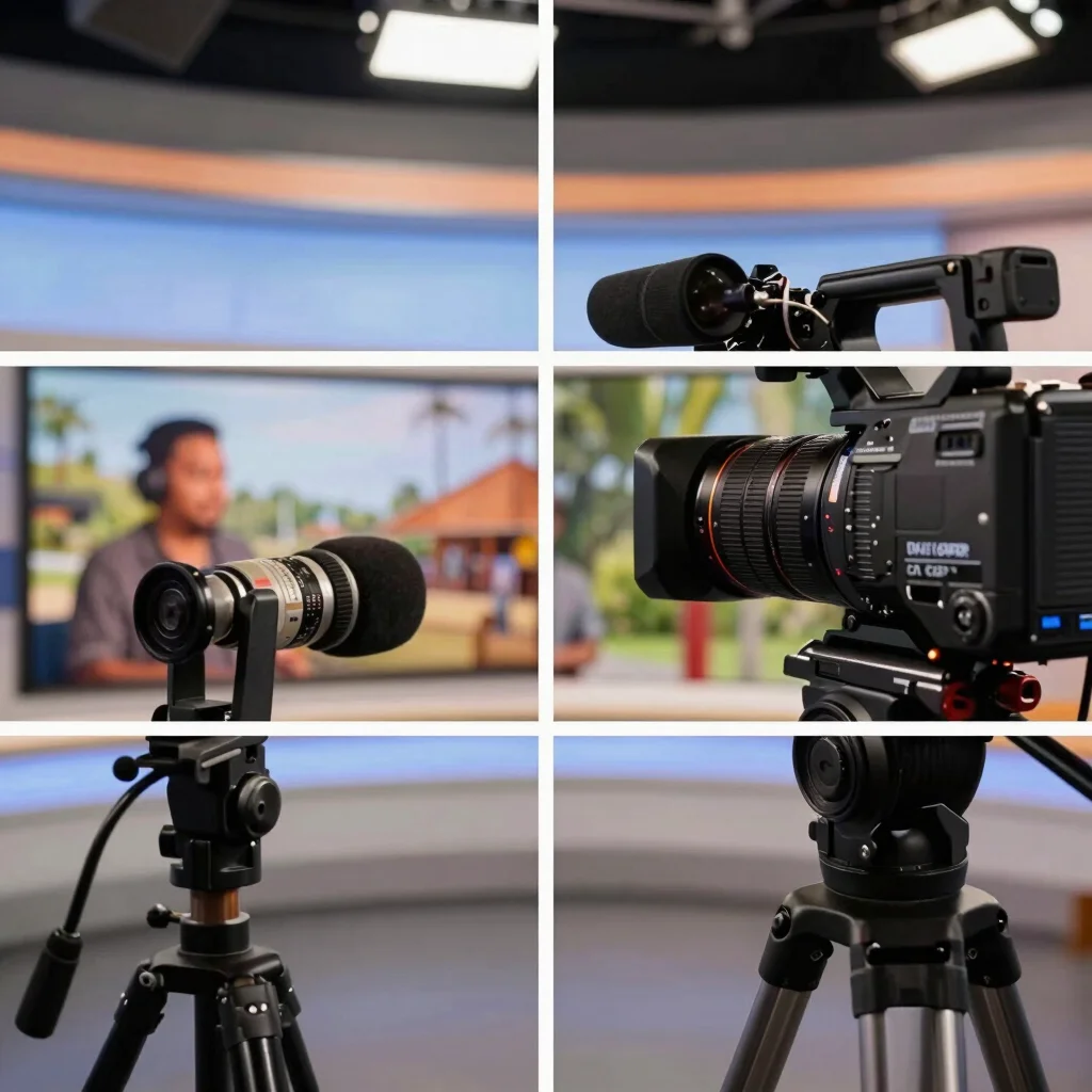 Editorial studio set with professional microphones and warm lighting during a live cultural broadcast